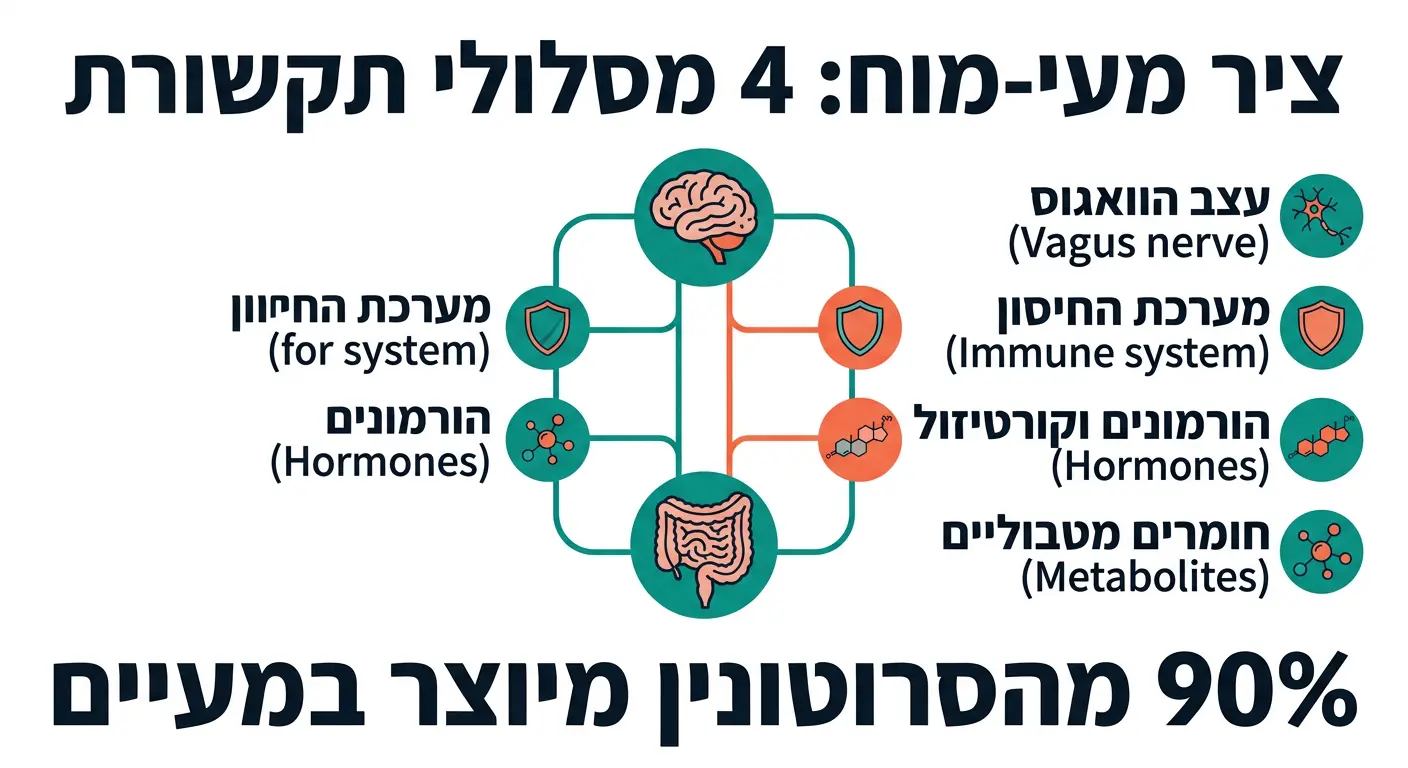 אינפוגרפיקה ציר מעי-מוח 4 מסלולי תקשורת בעברית - בריאותלי