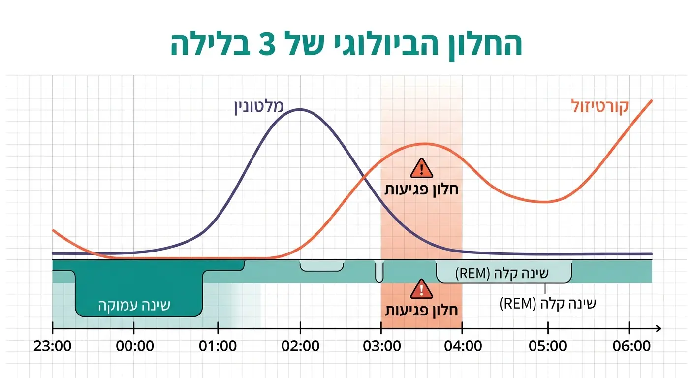 החלון הביולוגי של 3 בלילה - מלטונין וקורטיזול אינפוגרפיקה - בריאותלי