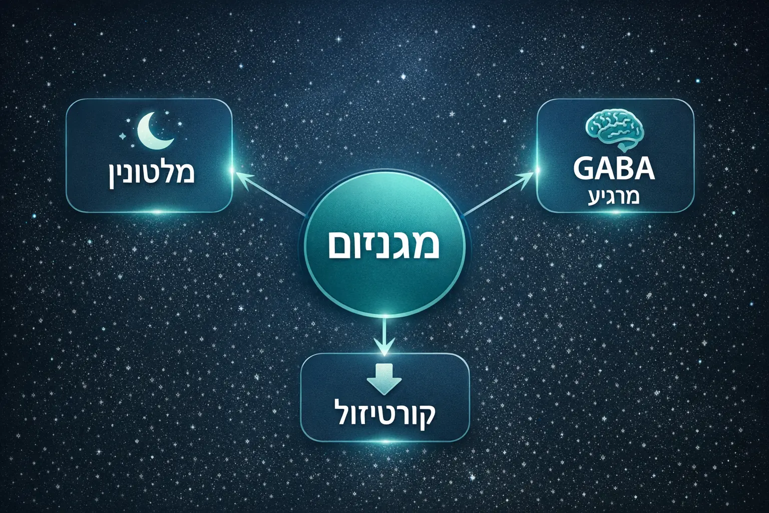 דיאגרמה: מגנזיום משפיע על GABA, מלטונין וקורטיזול בלילה