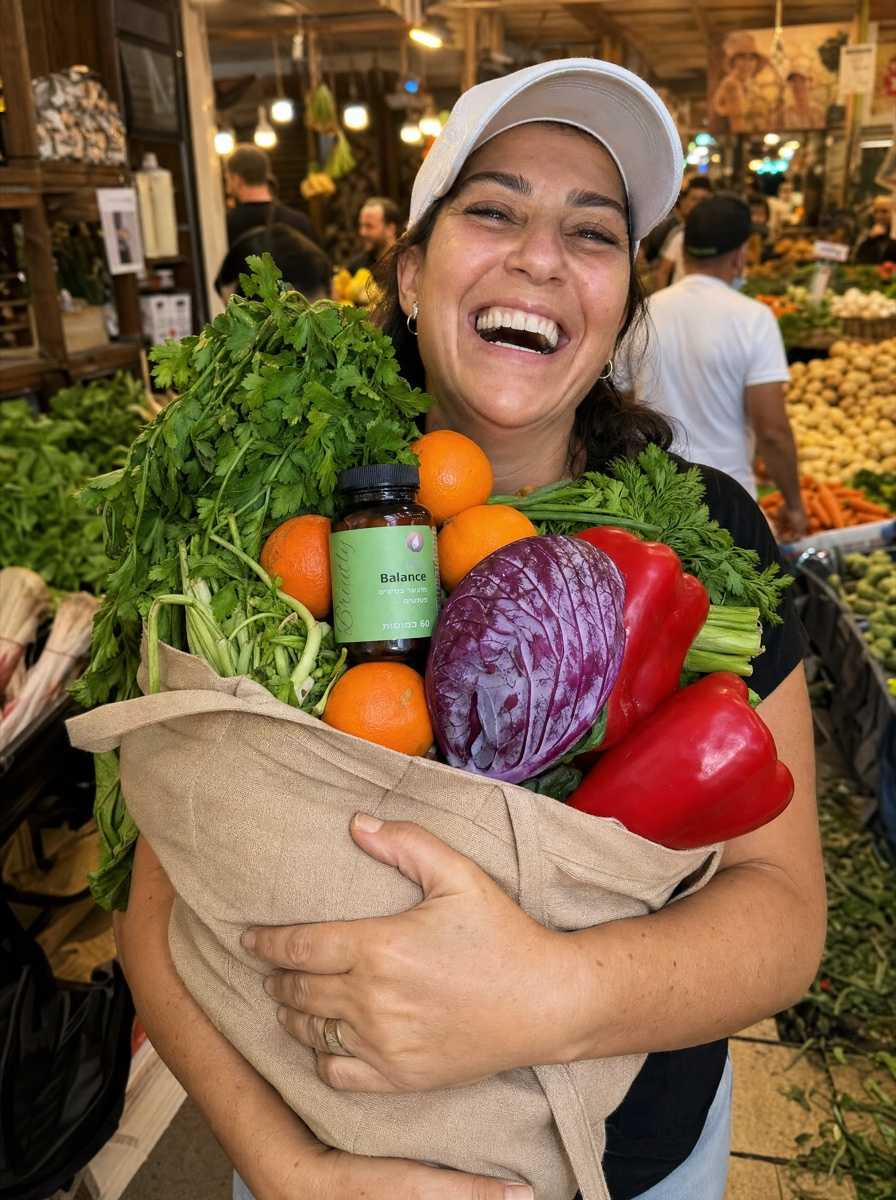 קניות בשוק לצד מיי באלאנס של בריאותלי